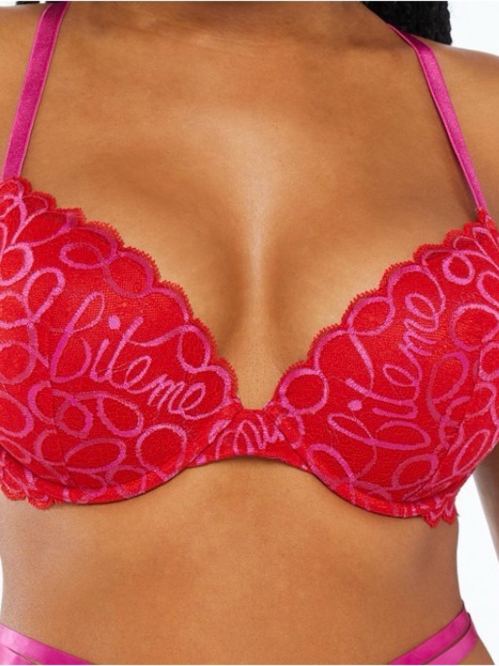 🆕 Savage X Fenty Red Ribbon Lace Push-up Bra - Size: 36D - Picture 1 of 7